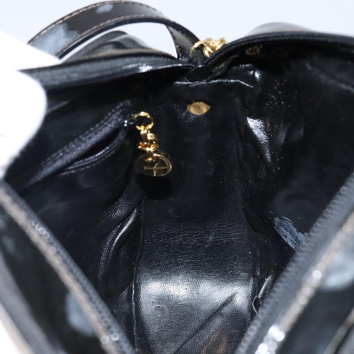Salvatore Ferragamo Vala Patent Leather Black Patent_Leather Bag (Pre-Owned)