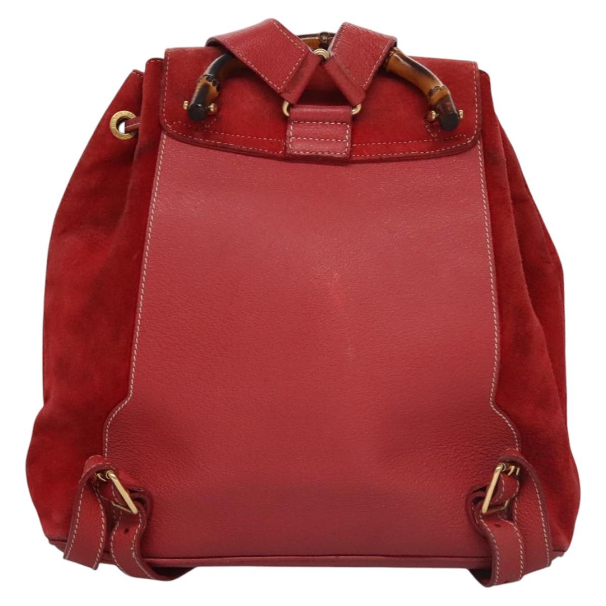 Gucci Vintage Bamboo Suede And Leather Red Suede Backpack Bag (Pre-Owned)