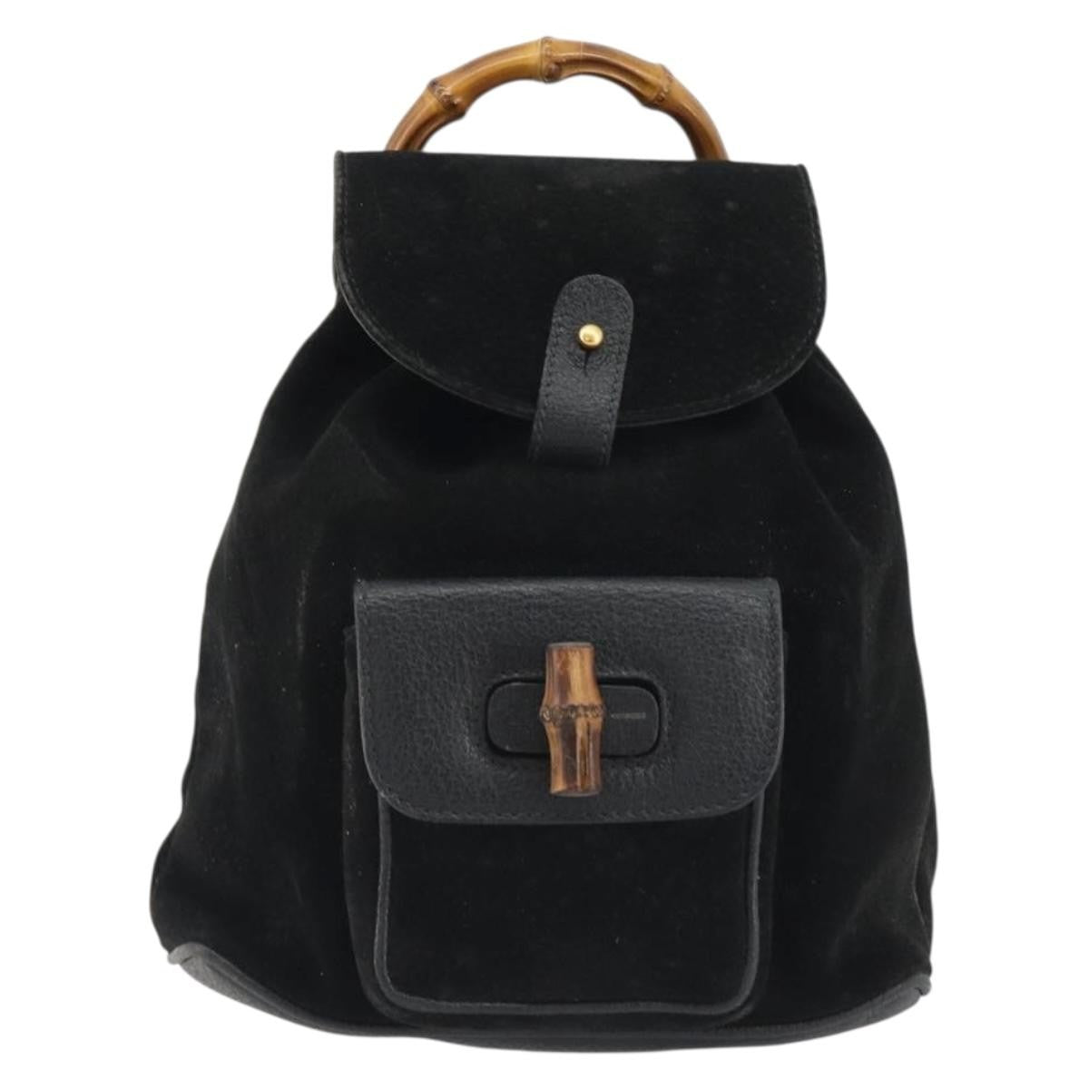 Gucci Gucci Bamboo Daim Black Suede Backpack Bag (Pre-Owned)