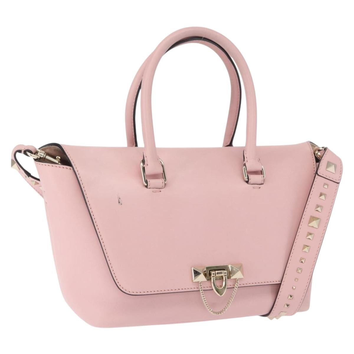 Valentino Garavani Demilune Flap Satchel Leather Pink Leather Handbag (Pre-Owned)