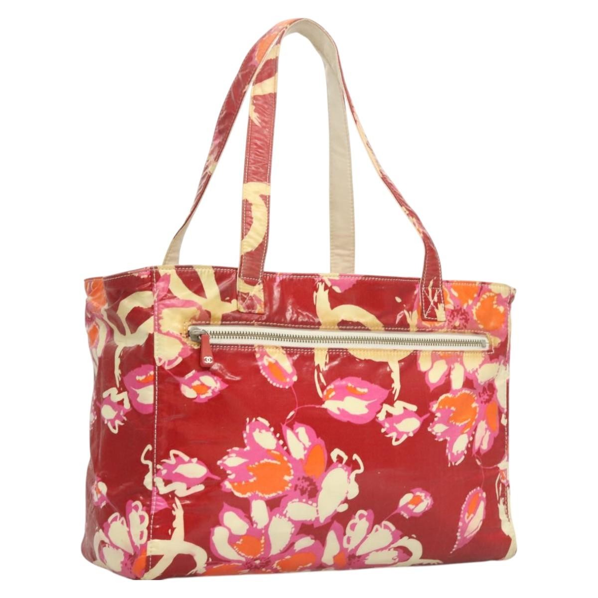 Chanel Vintage Floral Tote Patent Leather Red Patent_Leather Tote Bag Bag (Pre-Owned)