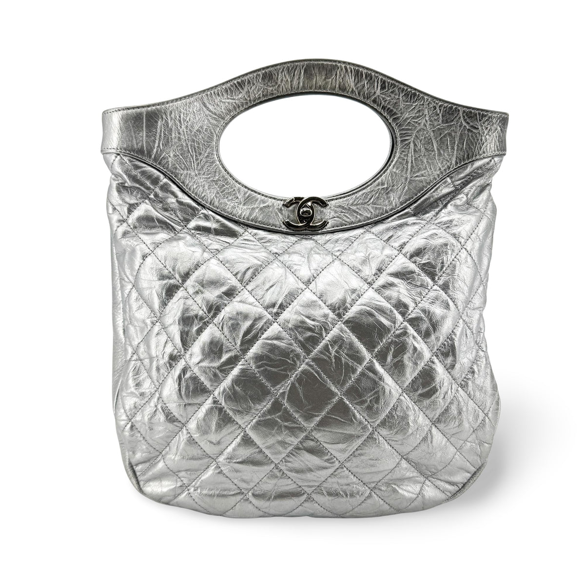 Chanel 31 Shopping Quilted Calfskin Silver Leather Handbag (Pre-Owned)