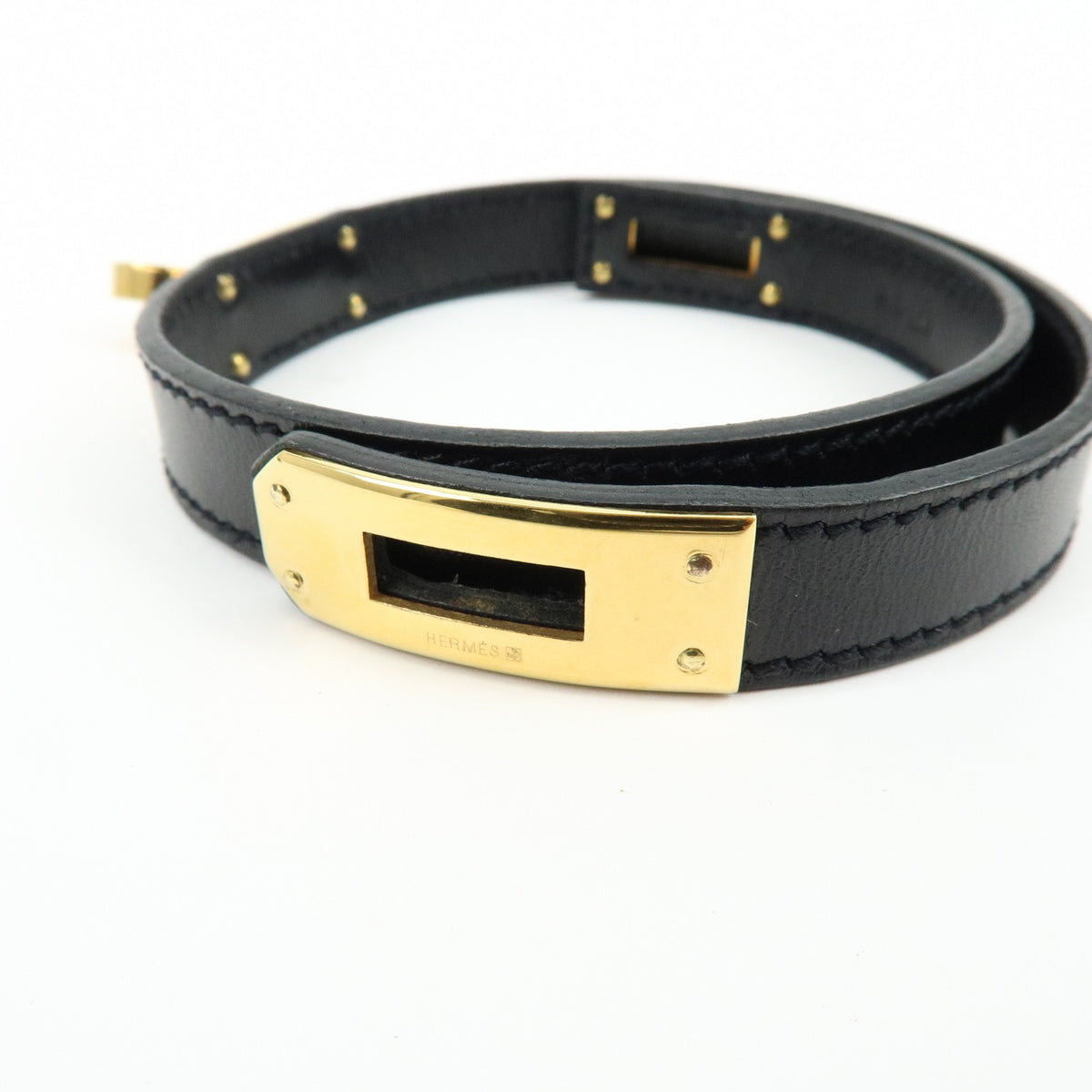 Hermes Kelly Double Tour Leather Black Leather Bracelet Jewelry (Pre-Owned)