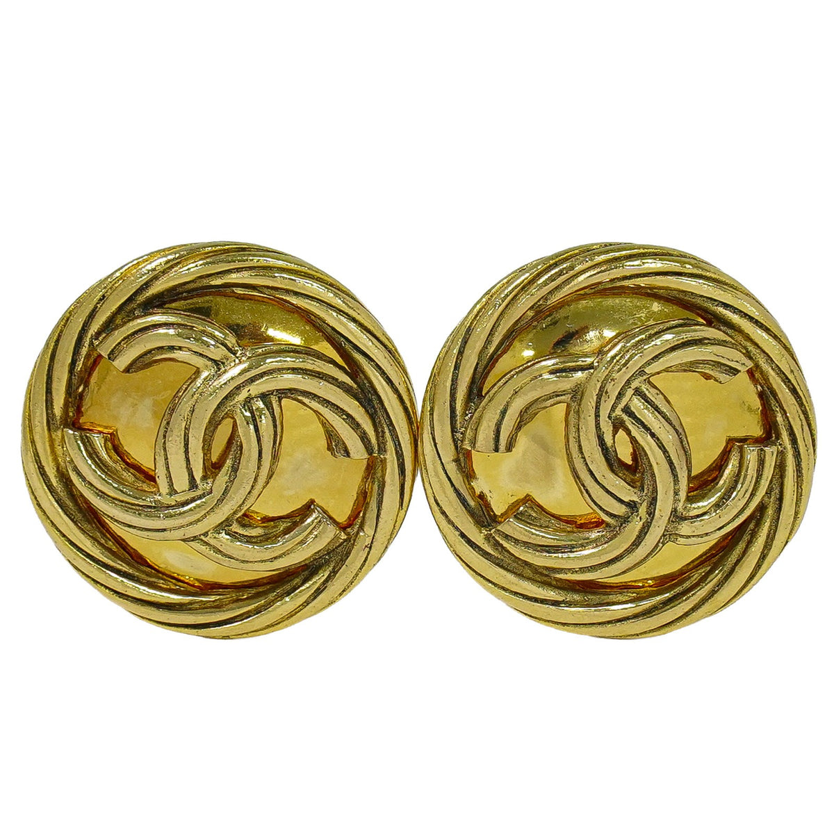 Chanel Vintage Round Cc Clip-On Metal Gold Gold_Plated Earrings Jewelry (Pre-Owned)