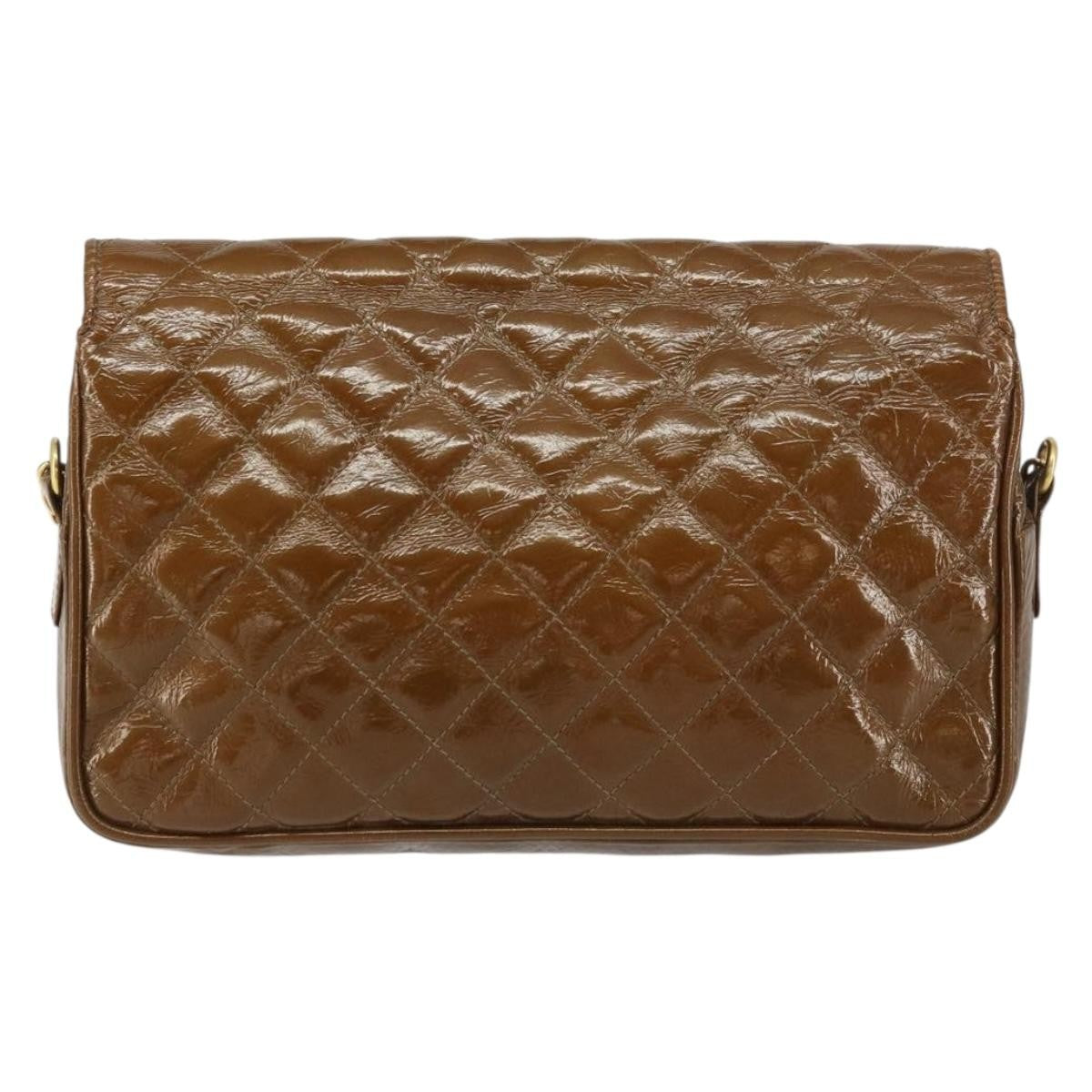 Bally Vintage Chain Quilted Patent Leather Brown Patent_Leather Shoulder Bag Bag (Pre-Owned)