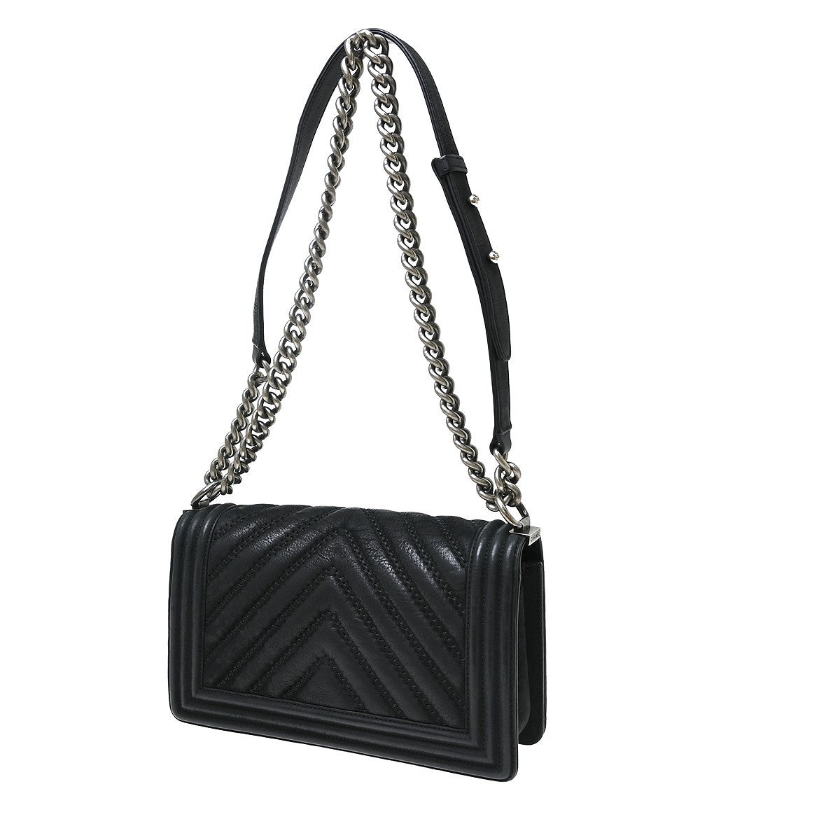 Chanel Boy Flap Chevron Lambskin Black Leather Shoulder Bag Bag (Pre-Owned)