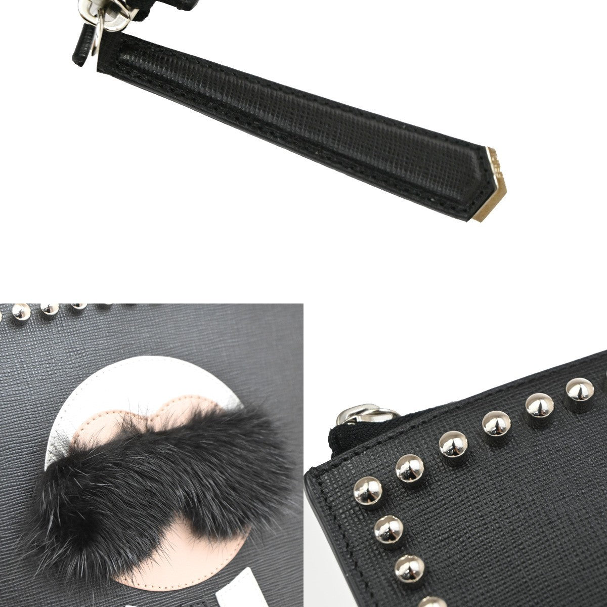 Fendi Karlito Studded Saffiano Leather Black Leather Clutche & Pouche Bag (Pre-Owned)