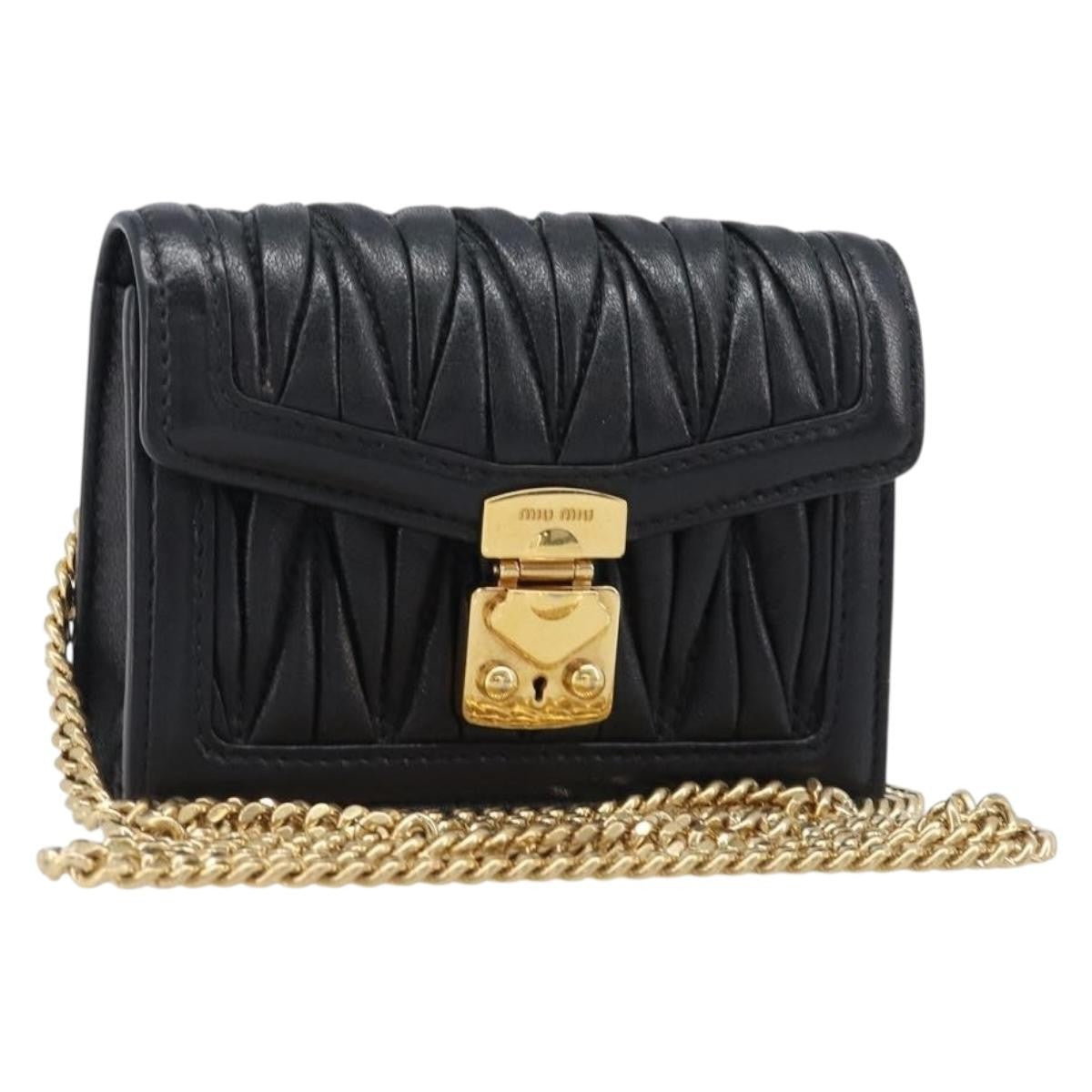 Miu Miu Biker Chain Matelasse Leather Black Leather Shoulder Bag Bag (Pre-Owned)