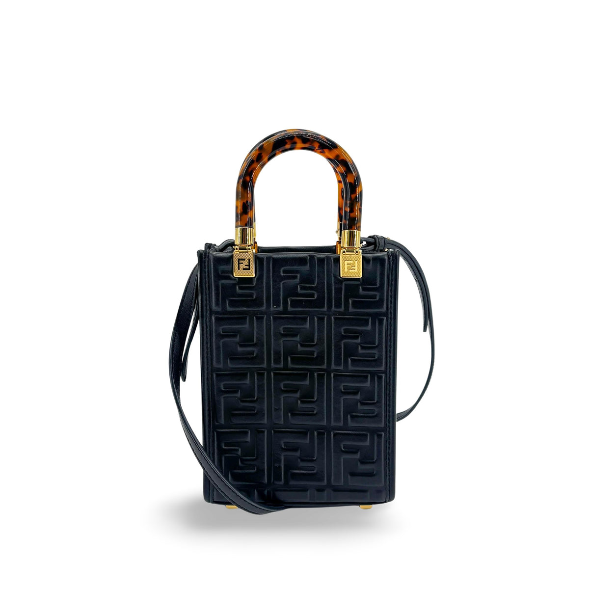 Fendi Sunshine Shopper Striped Suede Black Leather Tote Bag Bag (Pre-Owned)