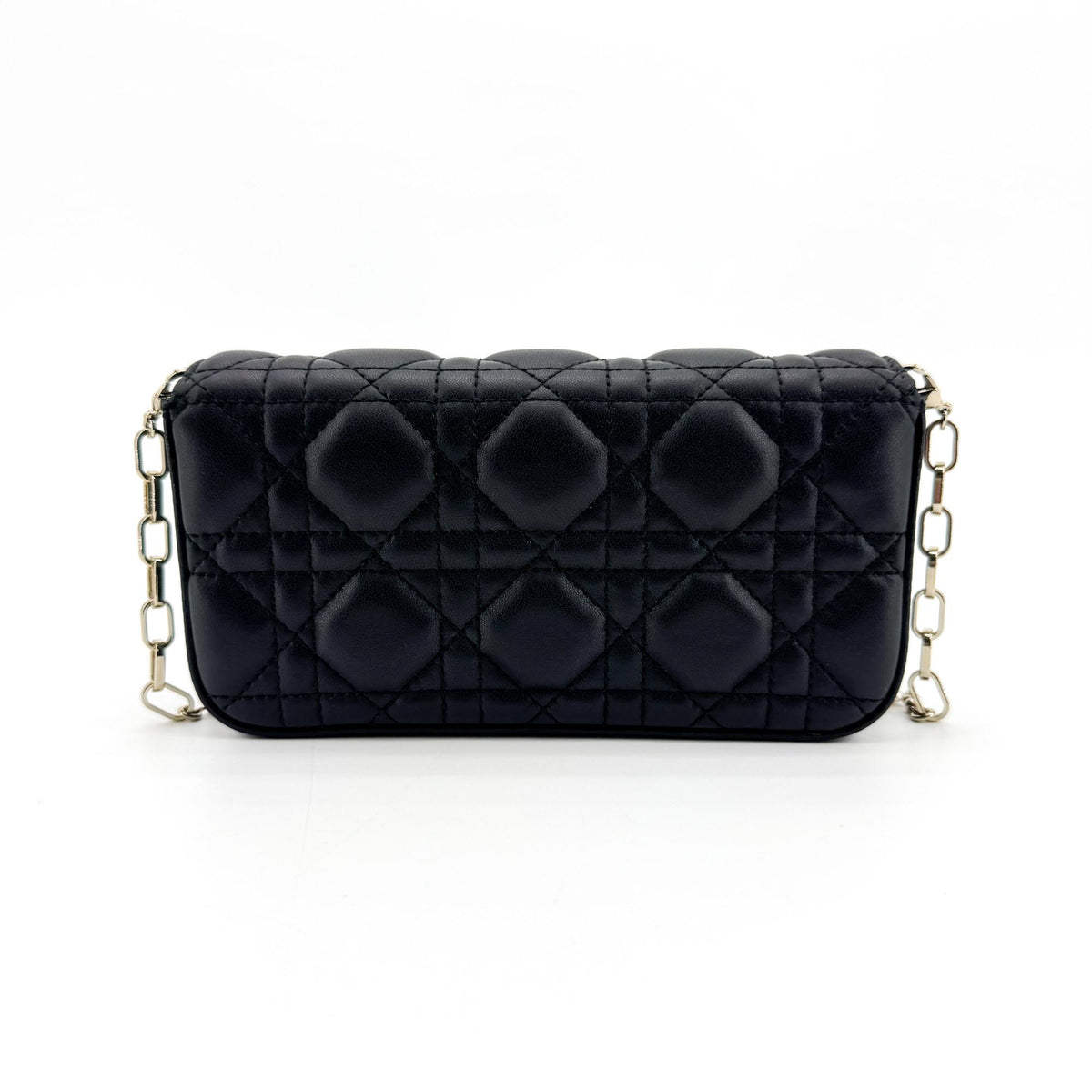 Christian Dior Lady Dior Chain Phone Cannage Quilt Lambskin Black Leather Clutche & Pouche Bag (Pre-Owned)