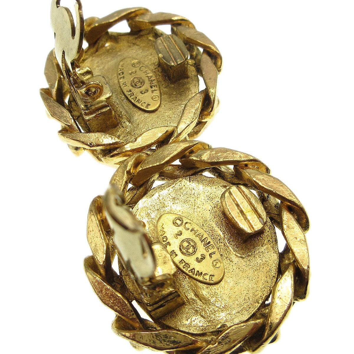 Chanel Cc Button Clip-On Metal With Faux Pearl Gold Gold_Plated Earrings Jewelry (Pre-Owned)