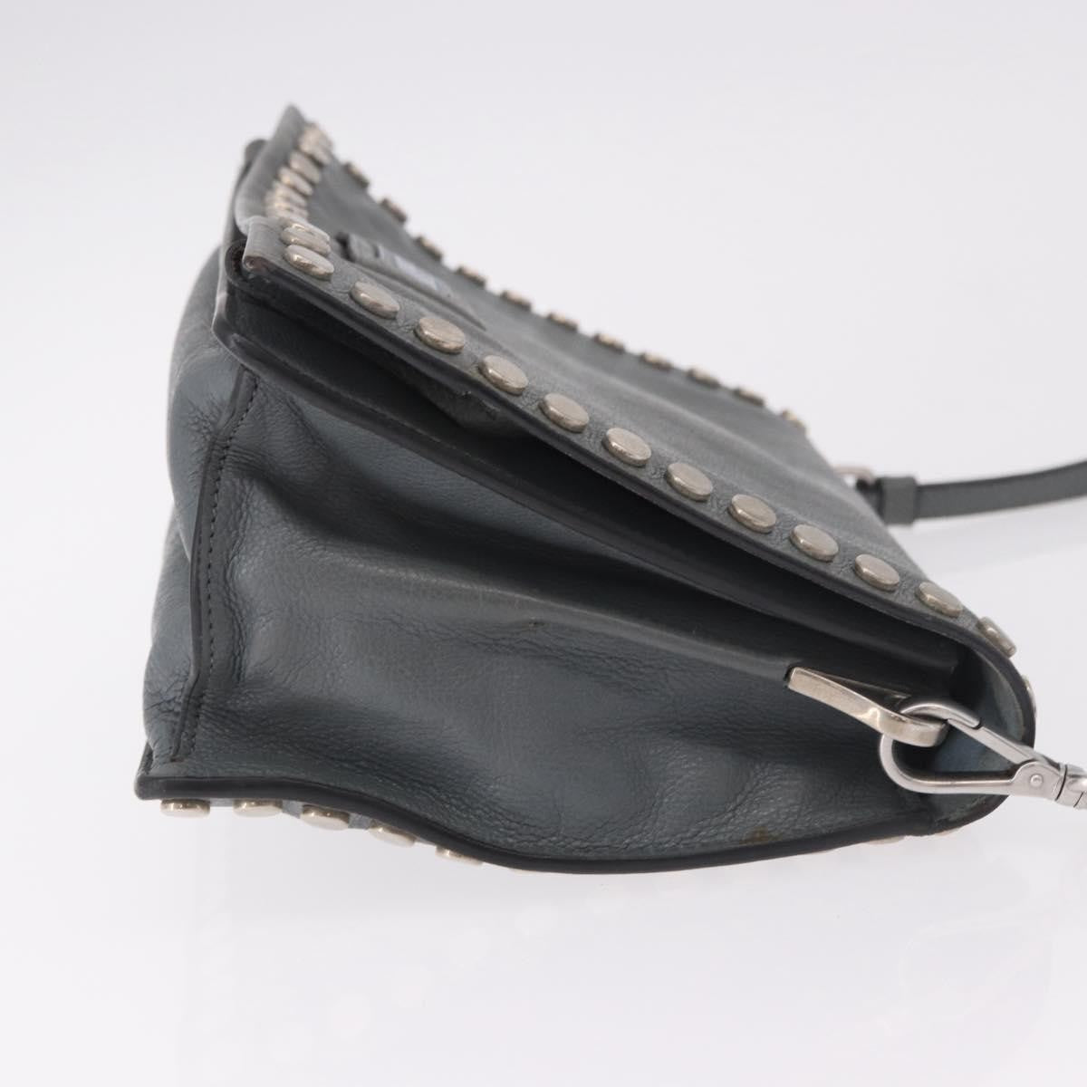 Prada Etiquette Flap Studded Glace Calfskin Gray Leather Shoulder Bag Bag (Pre-Owned)