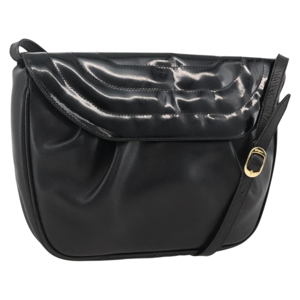 Salvatore Ferragamo Flap Shoulder Patent Leather Black Patent_Leather Shoulder Bag Bag (Pre-Owned)