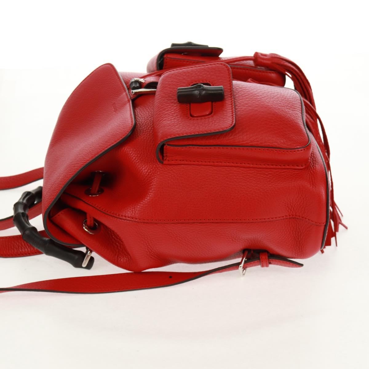 Gucci Bamboo Tassel Leather Red Leather Backpack Bag (Pre-Owned)