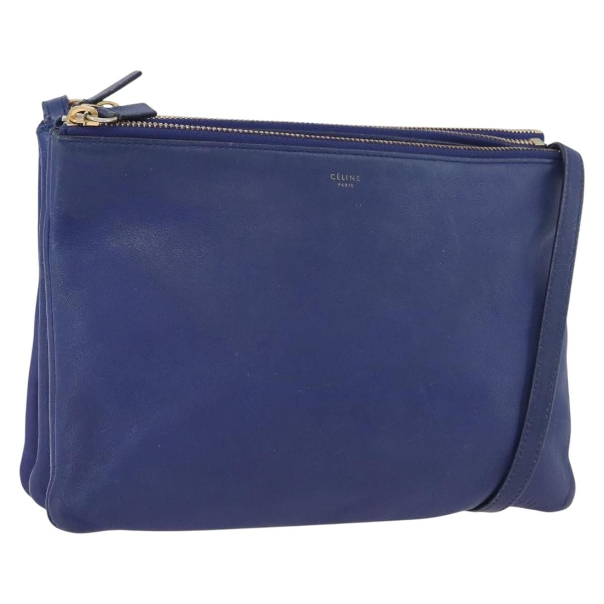 Celine Trio Leather Blue Leather Shoulder Bag Bag (Pre-Owned)