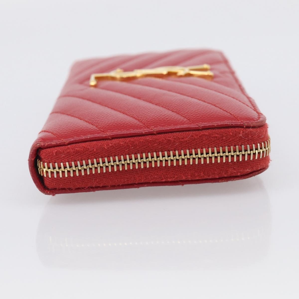Saint Laurent Loulou Zip Around Matelasse Chevron Leather Red Leather Wallets Accessory (Pre-Owned)