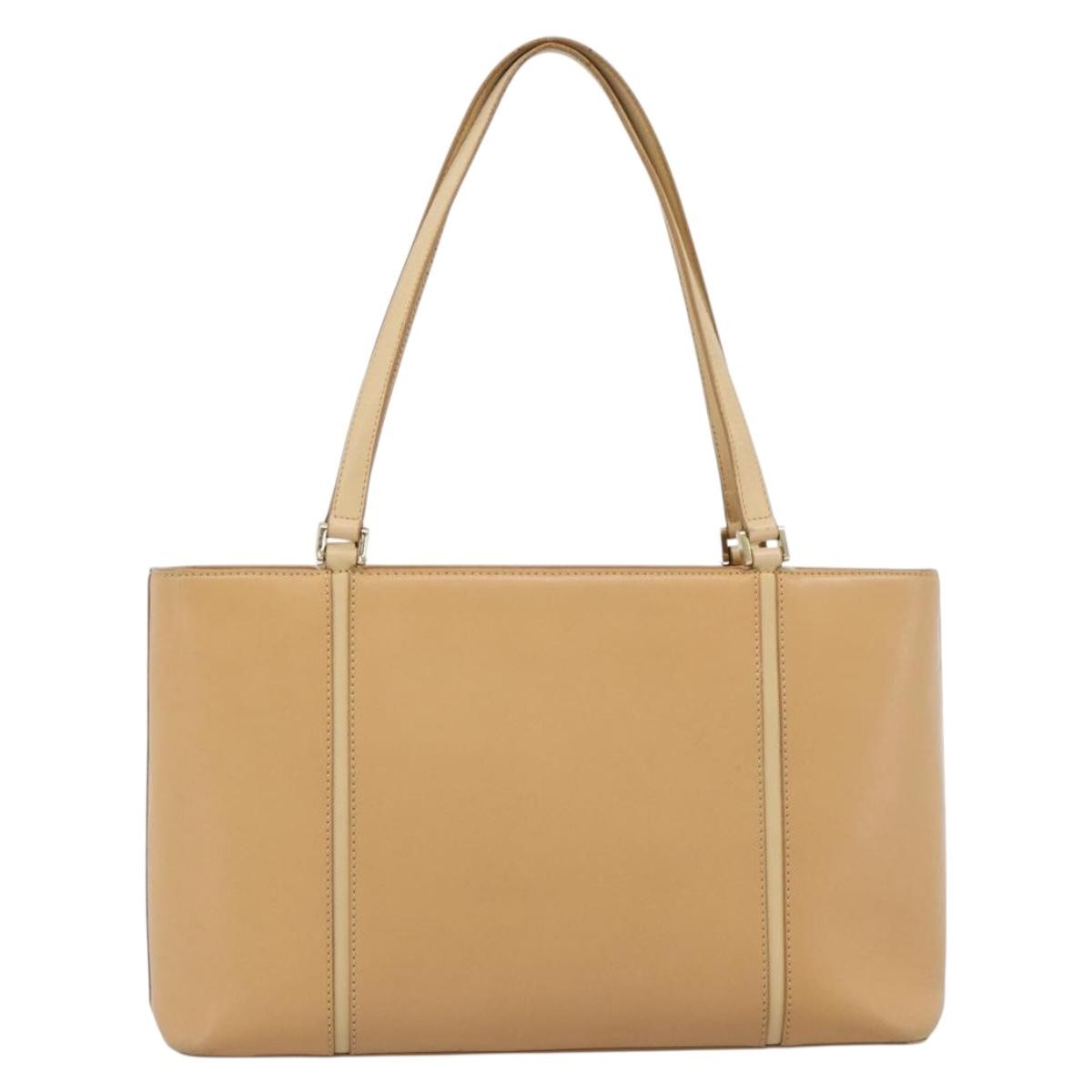 Burberry Vintage Vintage Check Coated Canvas Beige Leather Tote Bag Bag (Pre-Owned)