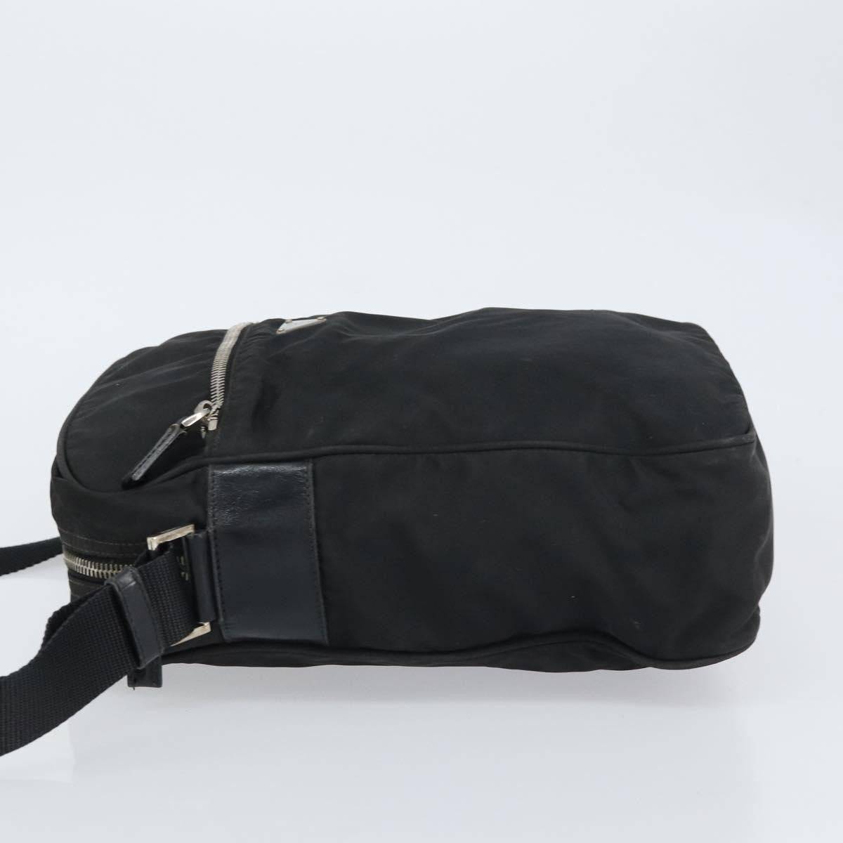 Prada Front Pocket Zip Messenger Tessuto With Saffiano Leather Black Nylon Handbag (Pre-Owned)