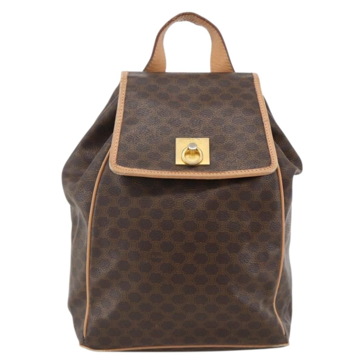 Celine Vintage Drawstring Flap Macadam Coated Canvas Brown Canvas Backpack Bag (Pre-Owned)