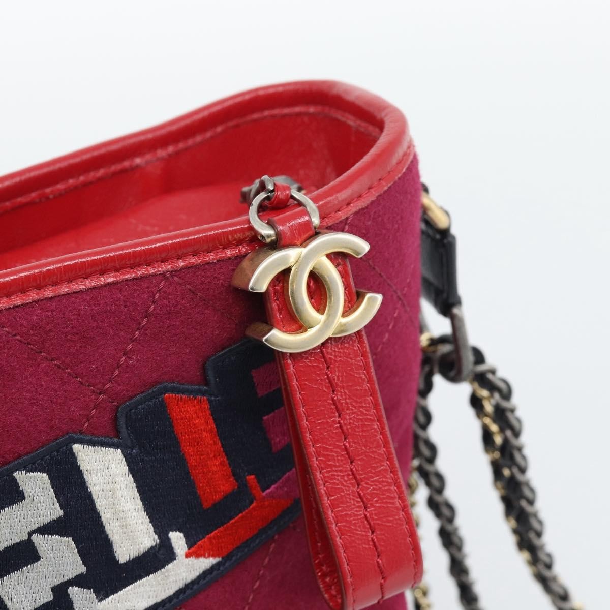 Chanel Gabrielle Logo Hobo Tweed And Calfskin Red Canvas Shoulder Bag Bag (Pre-Owned)