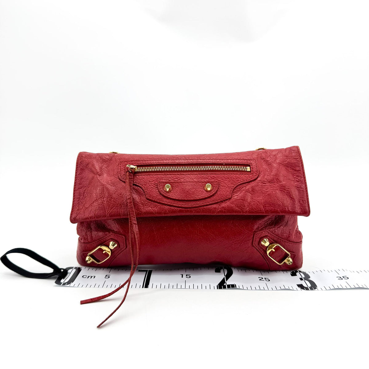 Balenciaga Classic Studs Envelope Strap Clutch Leather Red Leather Clutche & Pouche Bag (Pre-Owned)
