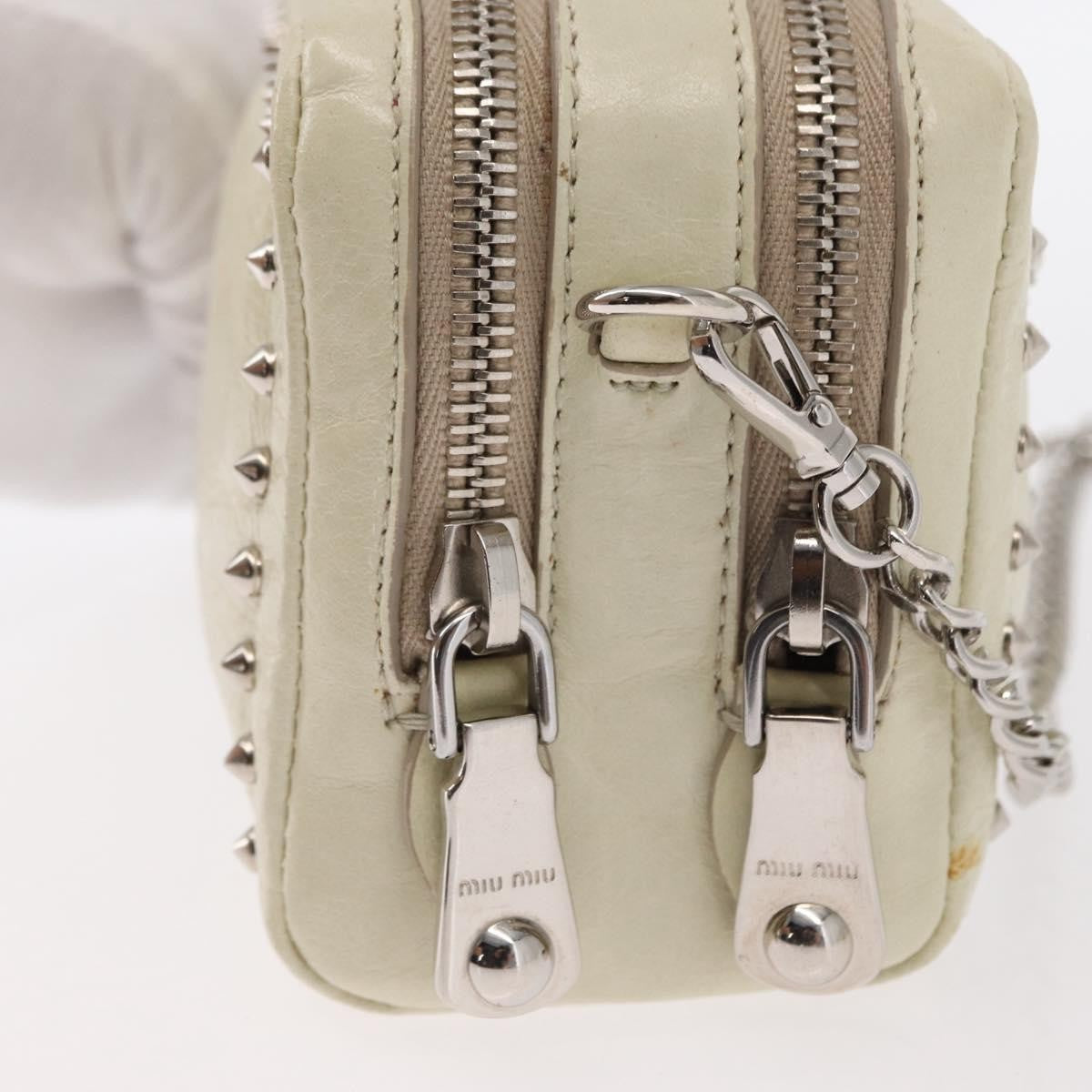 Miu Miu Chain Leather Ecru Leather Shoulder Bag Bag (Pre-Owned)