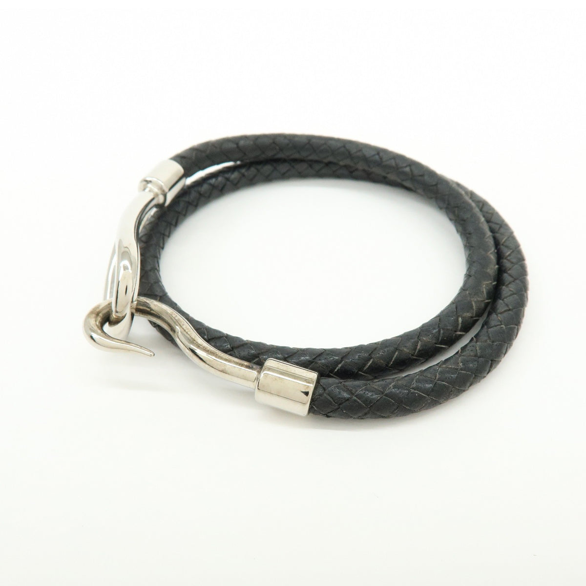 Hermes Jumbo Hook Double Tour Leather And Metal Black Leather Bracelet Jewelry (Pre-Owned)