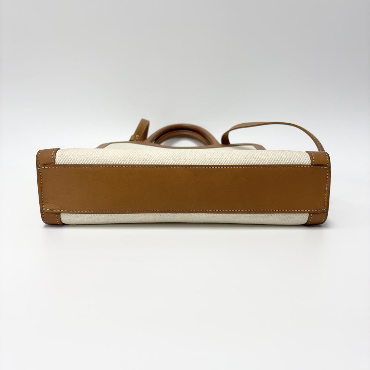 Celine Vertical Cabas Canvas With Leather White Canvas Tote Bag Bag (Pre-Owned)