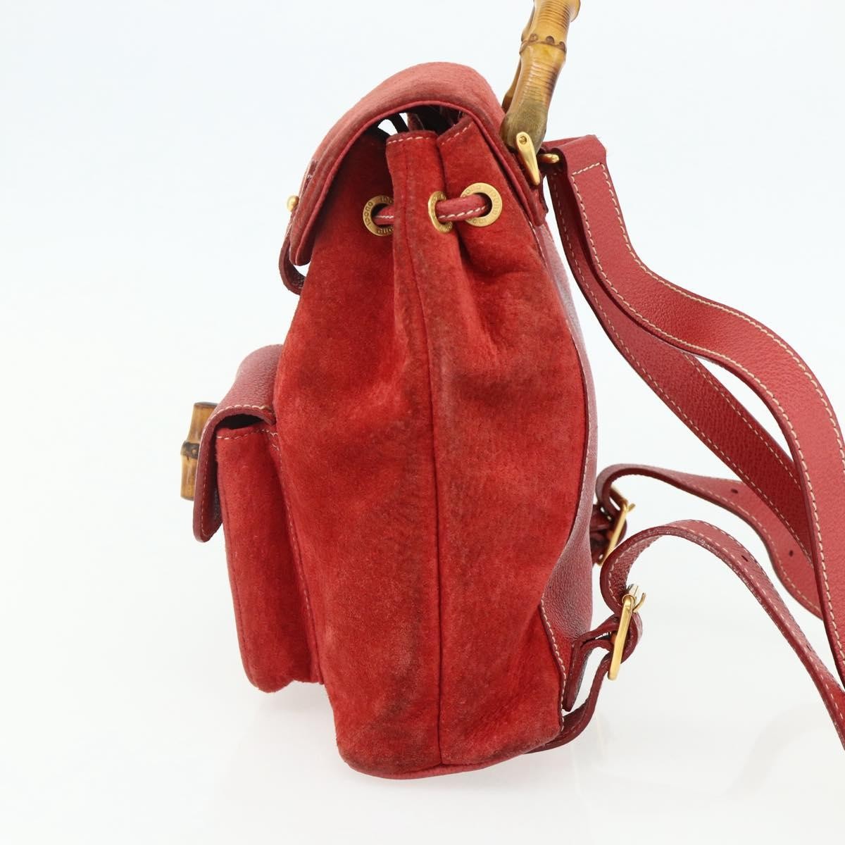 Gucci Gucci Bamboo Daim Red Suede Backpack Bag (Pre-Owned)
