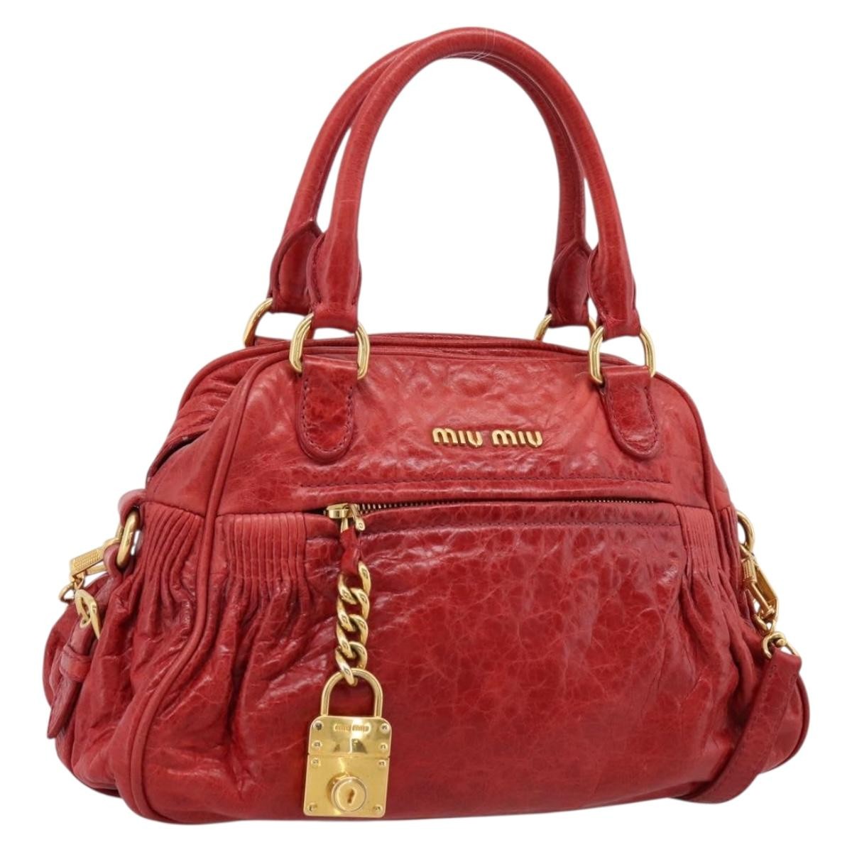 Miu Miu Coffer Convertible Satchel Matelasse Leather Red Leather Handbag (Pre-Owned)