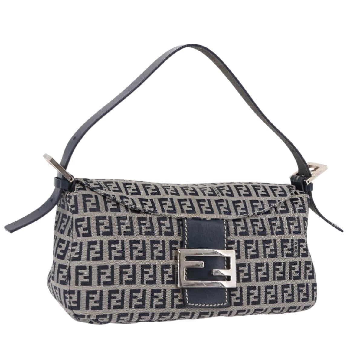 Fendi Baguette Zucchino Canvas Navy Canvas Handbag (Pre-Owned)