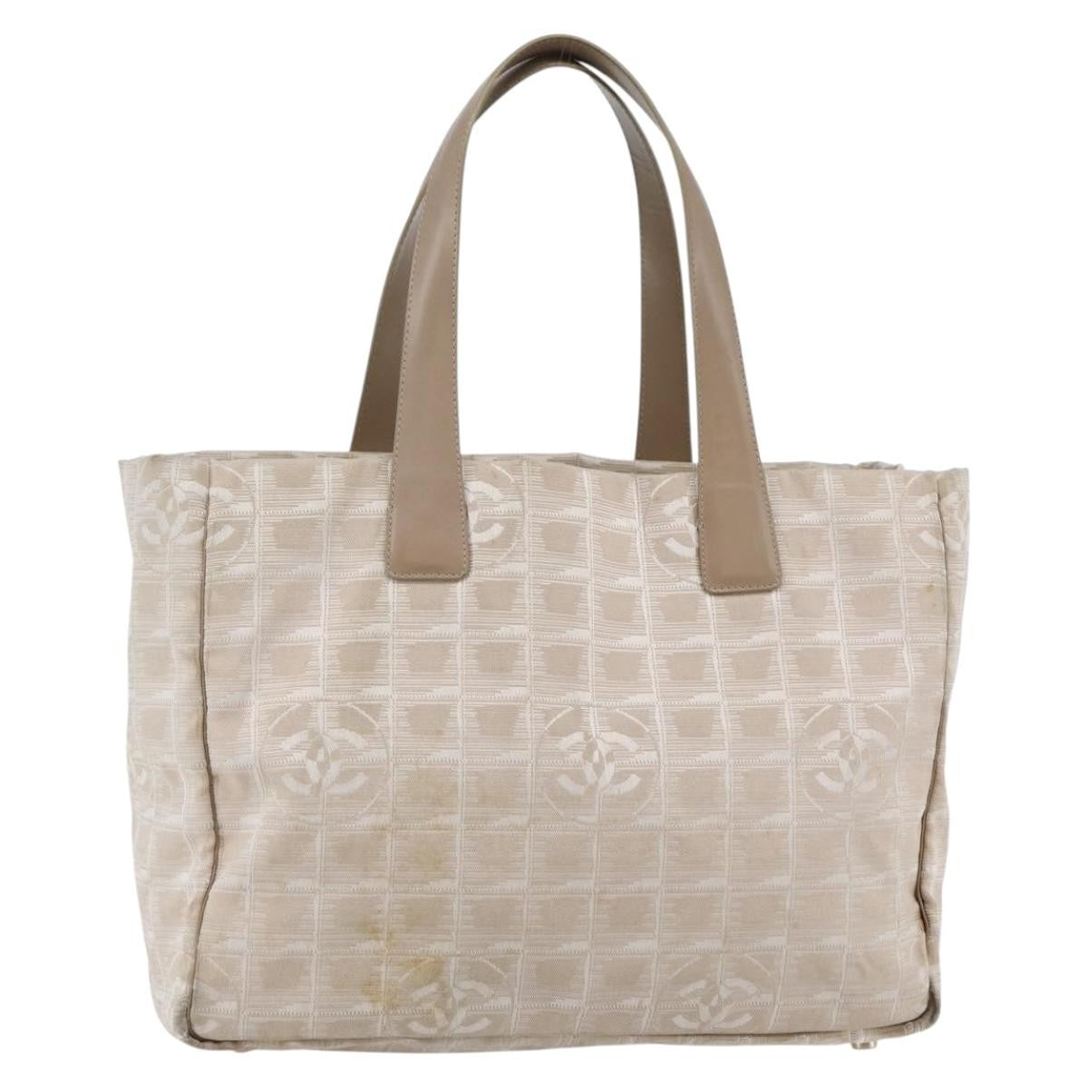 Chanel Travel Line Tote Nylon Beige Nylon Bag (Pre-Owned)