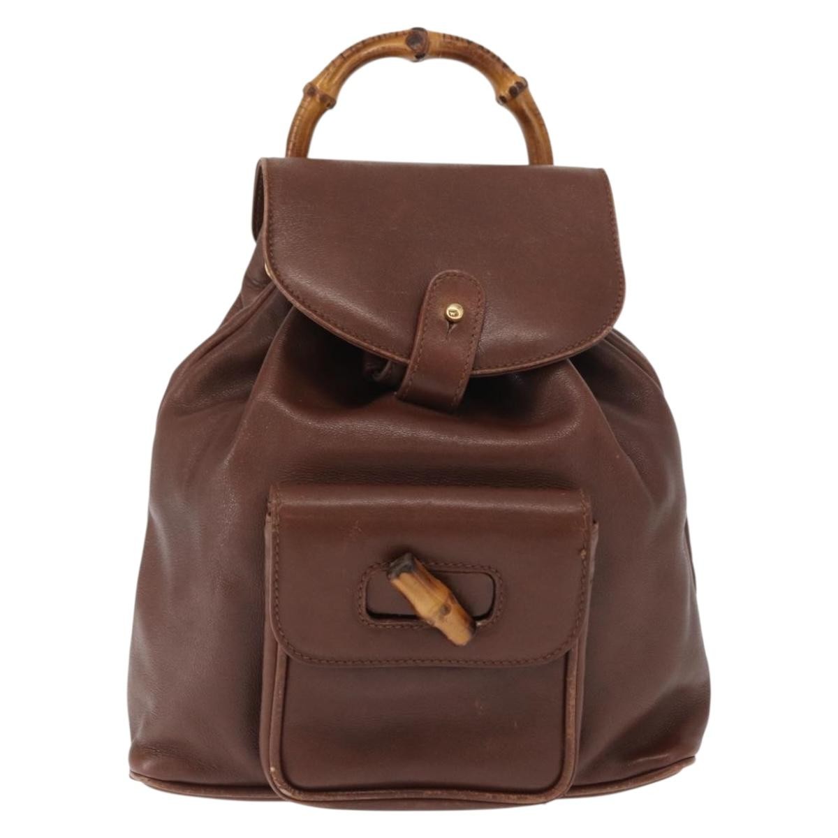 Gucci Vintage Bamboo Leather Brown Leather Backpack Bag (Pre-Owned)