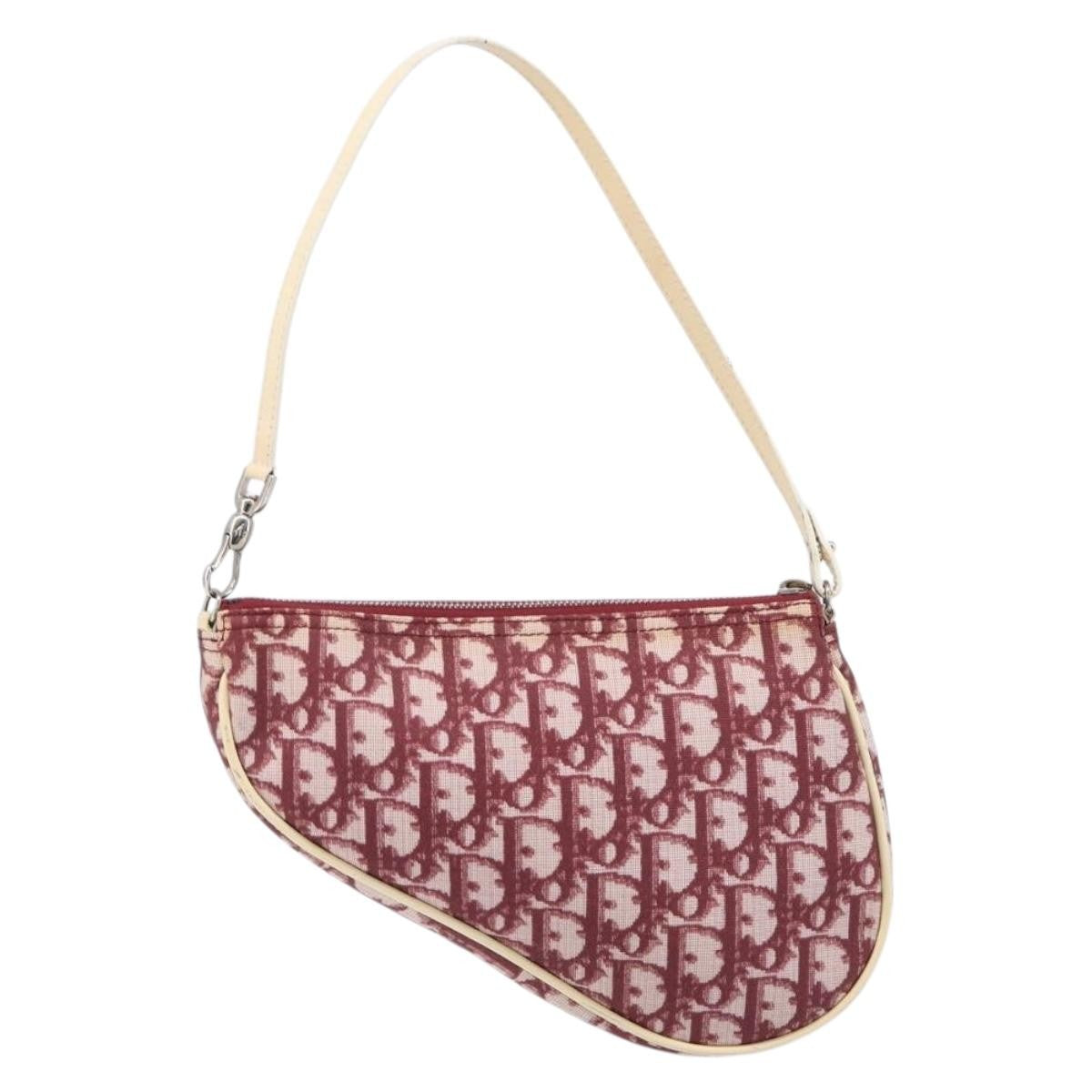 Christian Dior Vintage Saddle Bag Canvas Red Canvas Clutche & Pouche Bag (Pre-Owned)