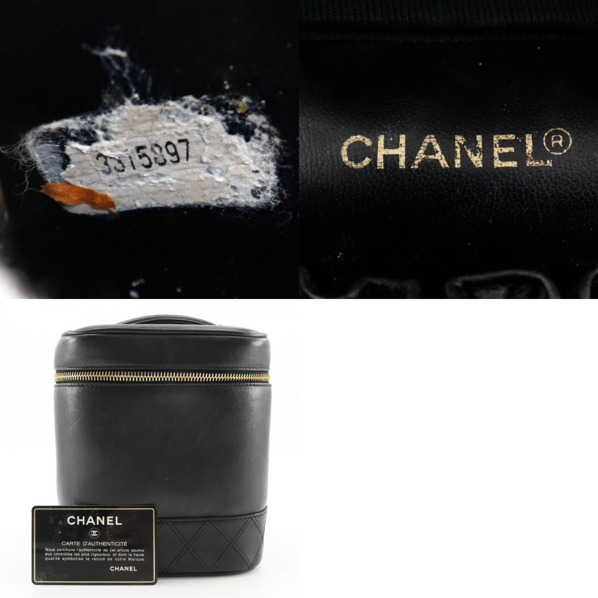 Chanel Vintage Cosmetic Case Leather Black Leather Clutche & Pouche Bag (Pre-Owned)