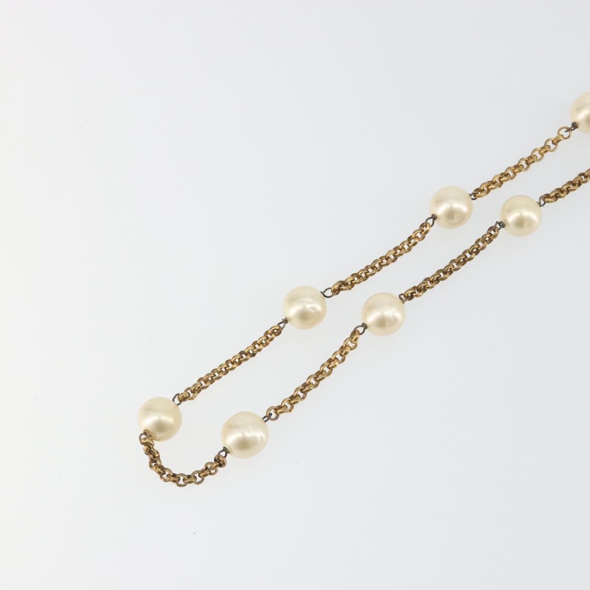 Chanel Pearl Station Metal And Faux Pearl Gold Metal Necklace Jewelry (Pre-Owned)