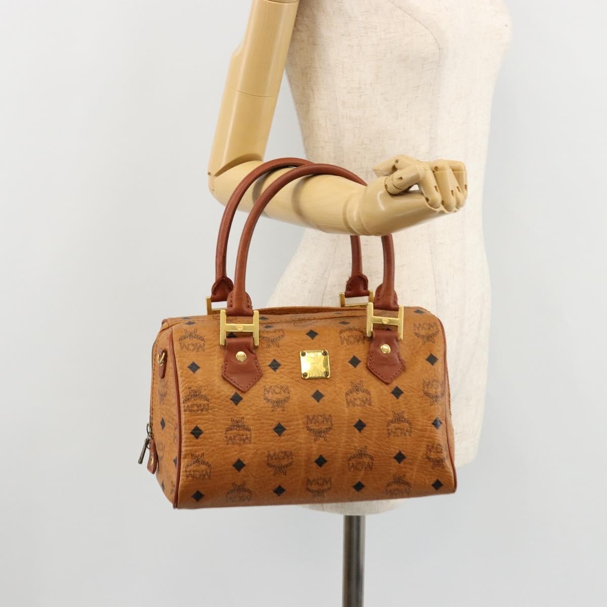 MCM Vicetos Logogram Boston Brown Leather Travel Bag Bag (Pre-Owned)