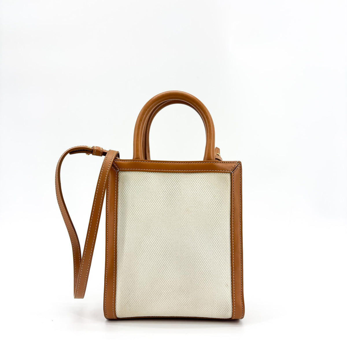 Celine Vertical Cabas Canvas With Leather Beige Canvas Tote Bag Bag (Pre-Owned)
