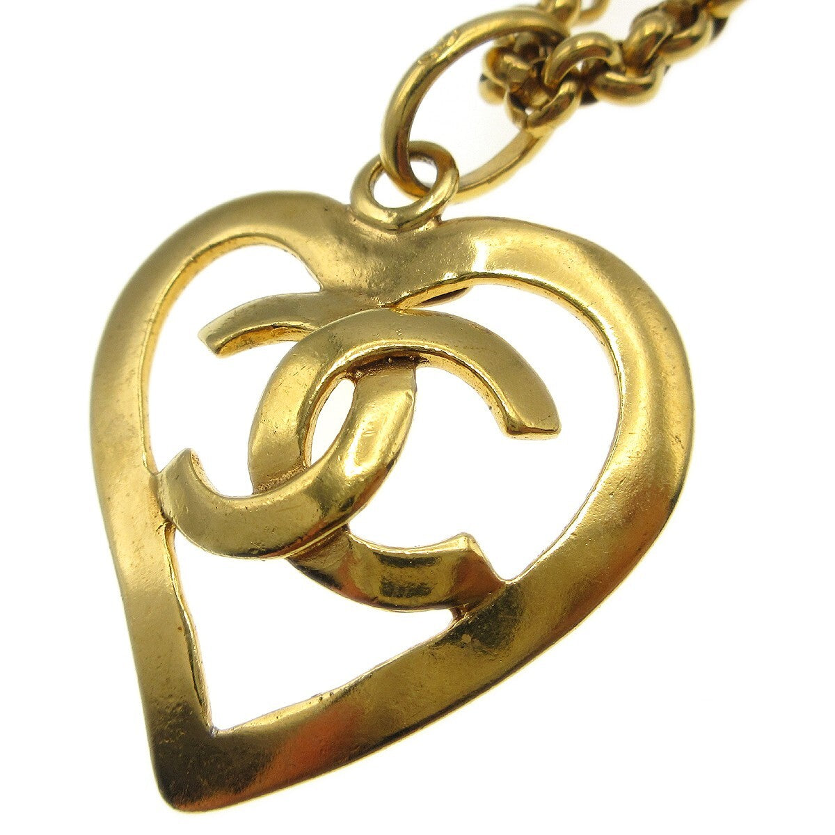 Chanel Cc Heart Pendant Metal Gold Gold_Plated Necklace Jewelry (Pre-Owned)