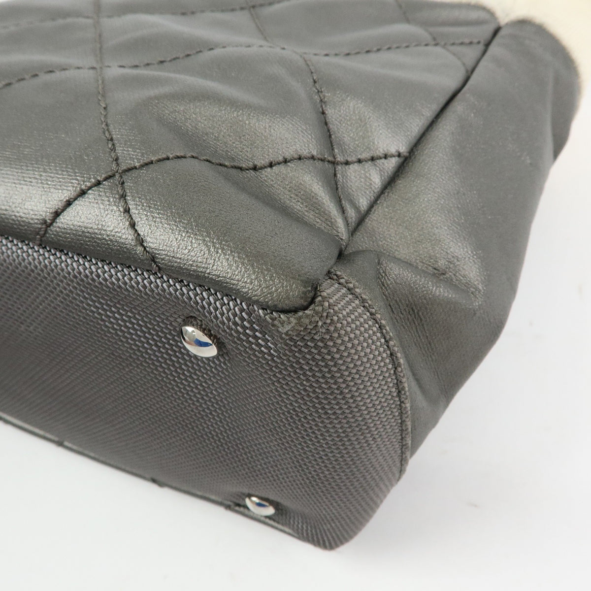 Chanel Biarritz Quilted Coated Canvas Gray Canvas Tote Bag Bag (Pre-Owned)