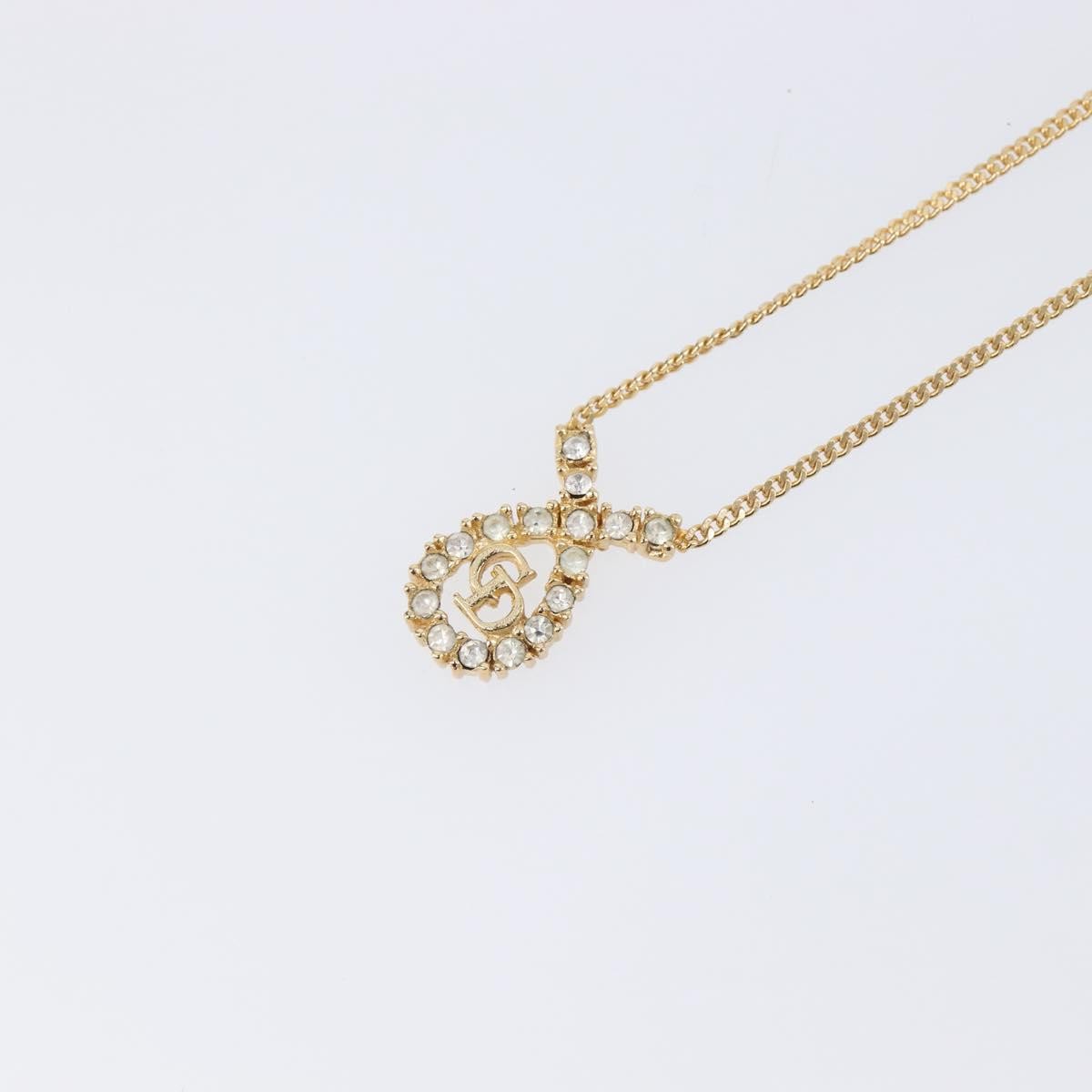 Christian Dior Cd Long Metal With Beads Gold Metal Necklace Jewelry (Pre-Owned)