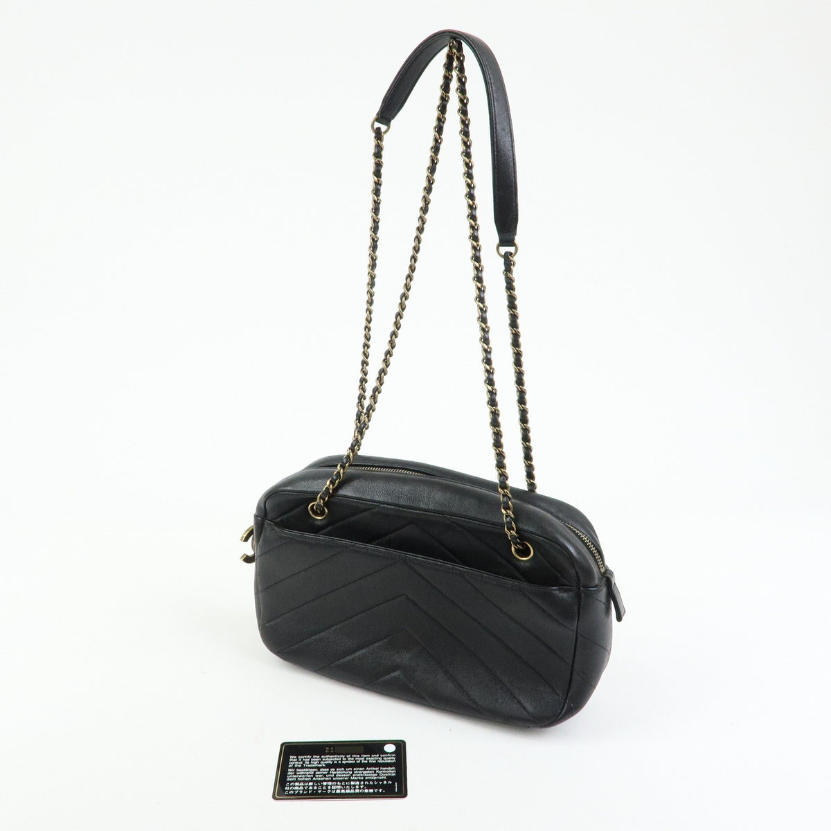 Chanel Camera Chevron Lambskin Black Leather Handbag (Pre-Owned)