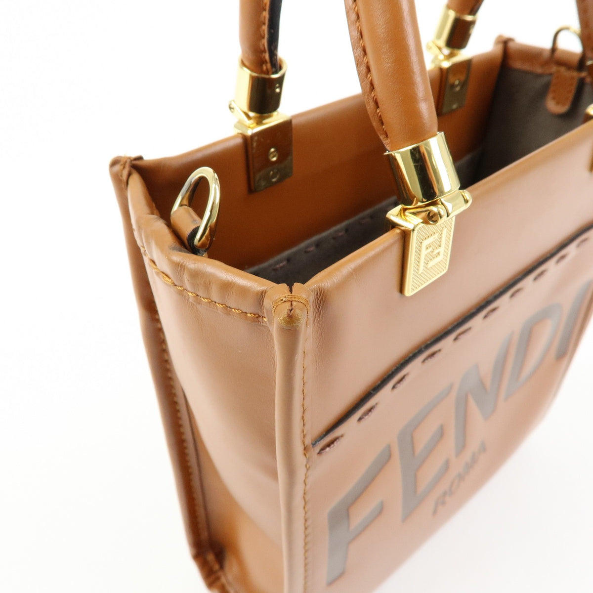 Fendi Sunshine Shopper Leather Brown Leather Tote Bag Bag (Pre-Owned)