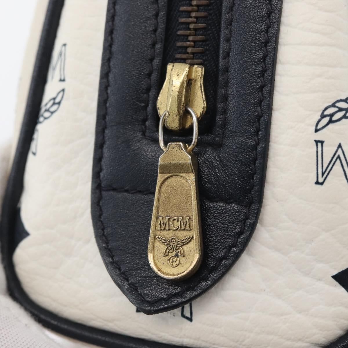 MCM Vicetos Logogram Boston White Leather Travel Bag Bag (Pre-Owned)