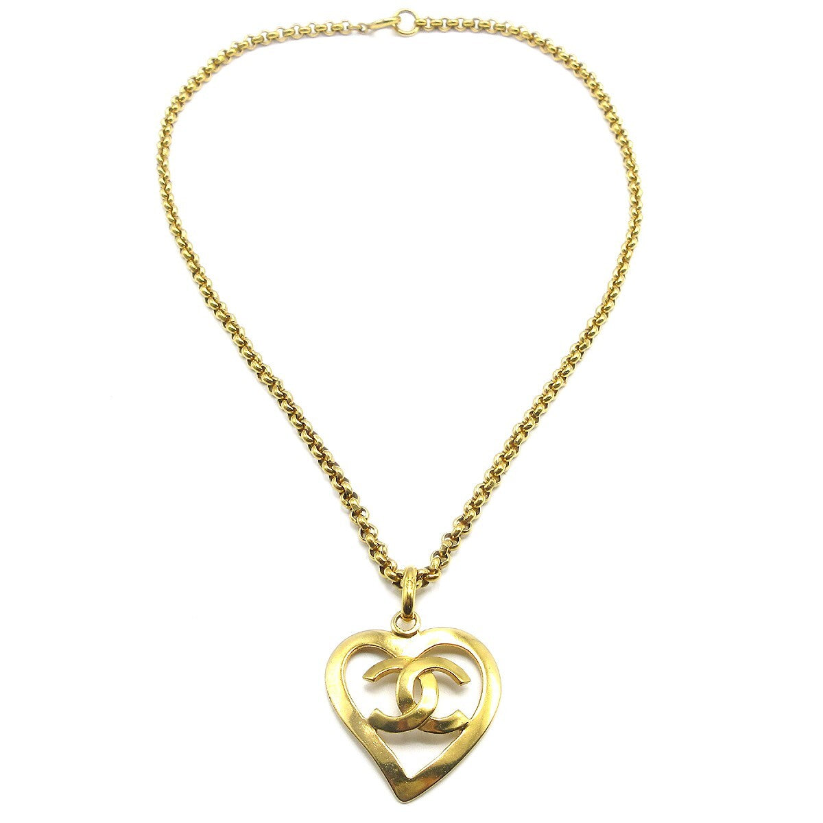 Chanel Cc Heart Pendant Metal Gold Gold_Plated Necklace Jewelry (Pre-Owned)