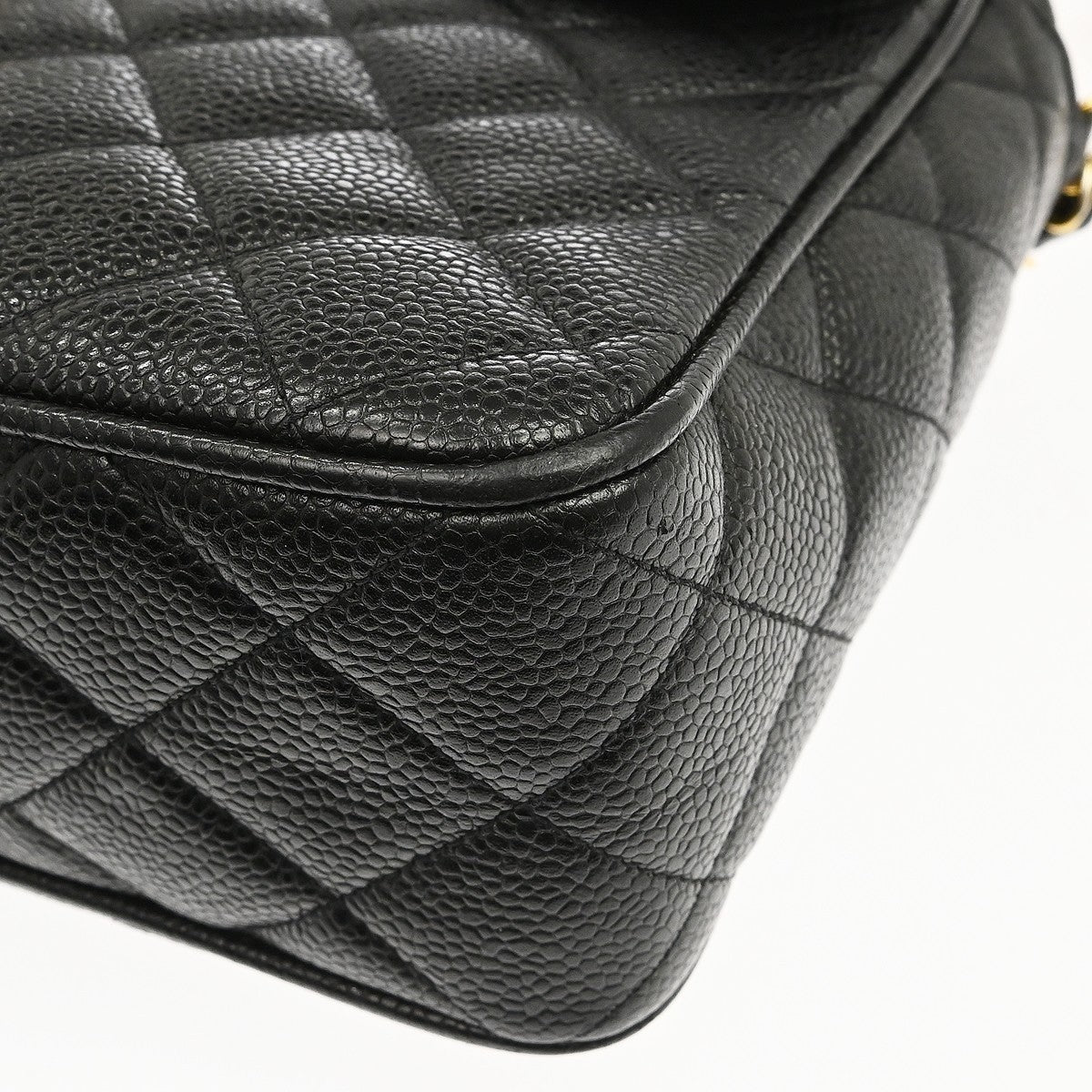 Chanel Vintage Front Pocket Quilted Caviar Black Leather Shoulder Bag Bag (Pre-Owned)