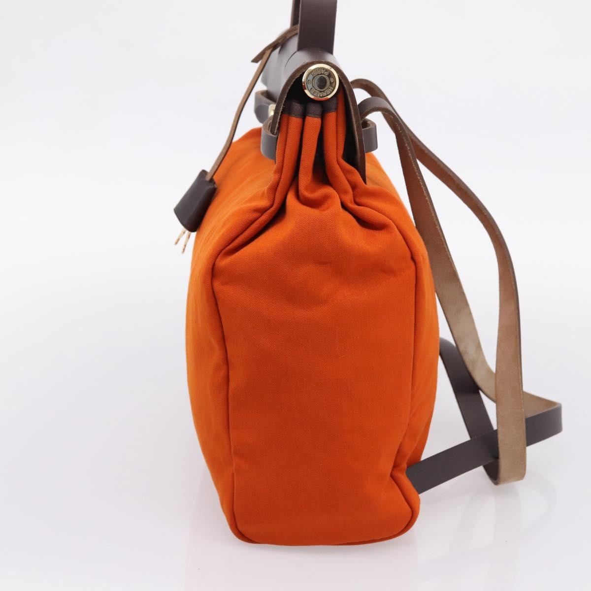 Hermes Herbag A Dos Toile Orange Canvas Backpack Bag (Pre-Owned)
