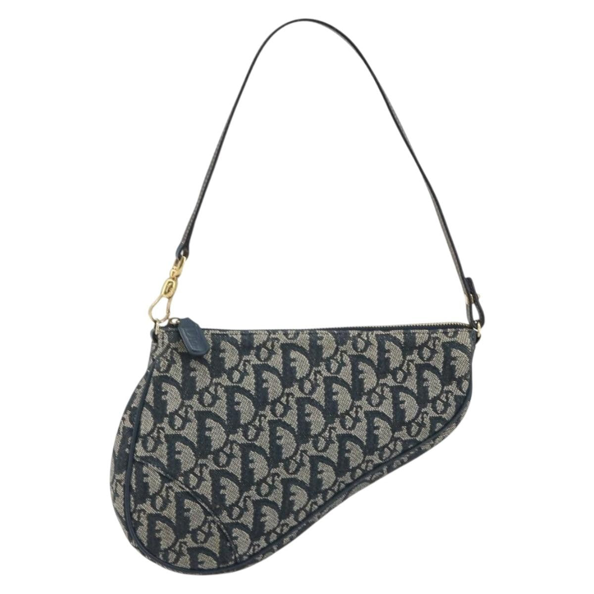 Christian Dior Vintage Saddle Bag Canvas Navy Canvas Clutche & Pouche Bag (Pre-Owned)