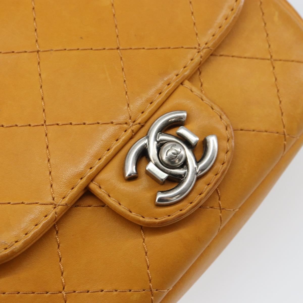Chanel Chain Flap Quilted Leather Orange Leather Shoulder Bag Bag (Pre-Owned)