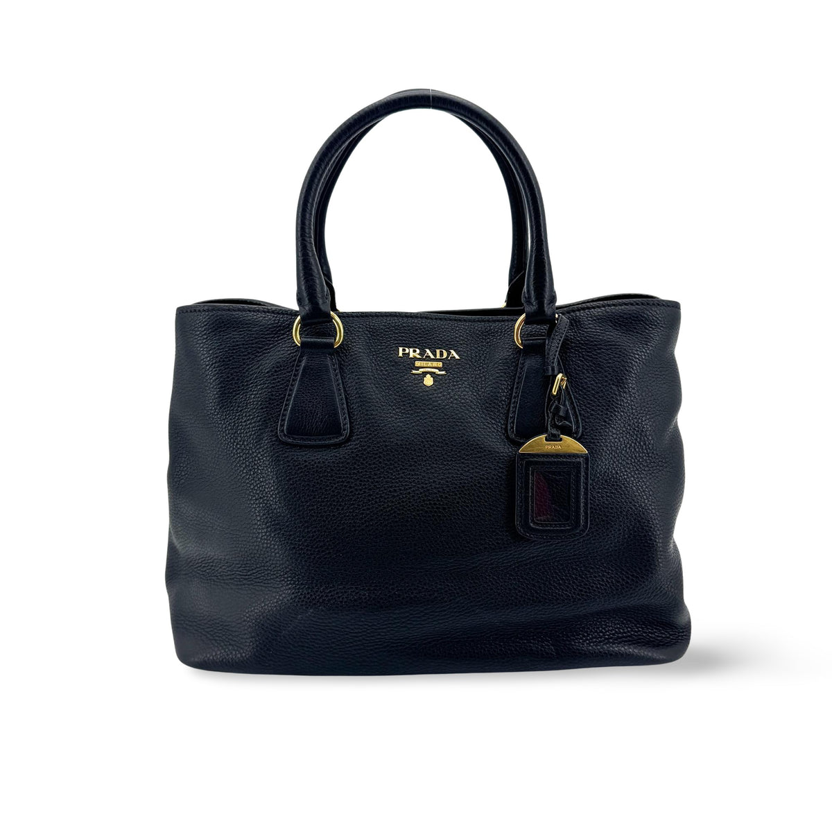 Prada Convertible Top Handle Satchel Vitello Daino Black Calfskin Handbag (Pre-Owned)